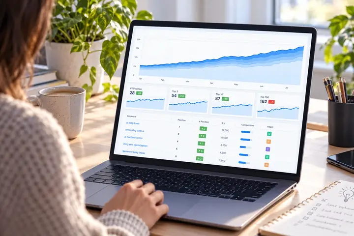 Seobility-Dashboard mit einem steigenden Sichtbarkeitstrend und Keyword-Rankings